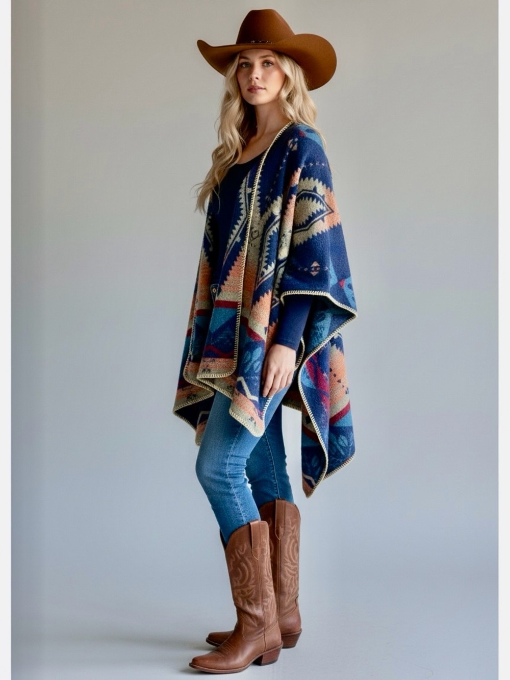 Western Blanket Poncho Wrap Shawl Aztec Warm Cozy Cowgirl Rodeo Southwestern